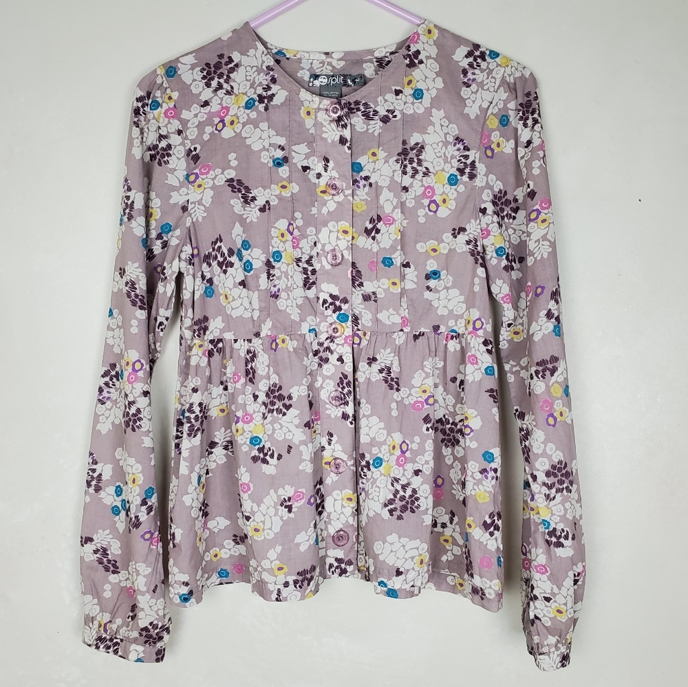 Split Lavender Cotton Print Peplum Top